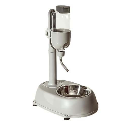 Lamantt自動給水器 ウォーターディスペンサー ウォーターボトル スタンド 給餌ボウル 吊り下げ式 口が濡れない 犬・猫用 ペット用品 家庭用 (グレー,750ml)