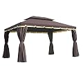 Outsunny 10' x 13' Patio Gazebo, Outdoor Gazebo Canopy Shelter with Netting and Curtains, Aluminum Frame for Garden, Lawn, Backyard and Deck, Coffee