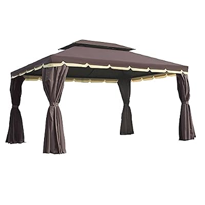 Outsunny 10' x 13' Patio Gazebo, Outdoor Gazebo Canopy Shelter with Netting and Curtains, Aluminum Frame for Garden, Lawn, Backyard and Deck, Coffee