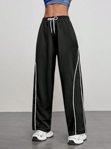 Image of Paralians Women's Polyester Straight Fit Track Pants with Contrast Side Piping | Elastic Waist Comfortable Sports & Casual Wear Bottoms
