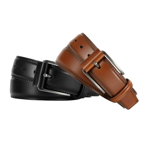 Men's Leather Dress Belt, 2 Pack Belt, Handmade, 100% Cowhide, Fashionable and Classic Design, Suitable for Work,3
