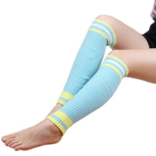 Women Ribbed Knit Leg Warmers Sports Contrast Color Socks