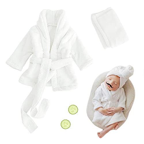 Image of M&G House Newborn Photography Props - Bathrobe Outfits for Baby Photoshoots - Girl Baby Robe - Newborn Costume - White (0-6 Months)