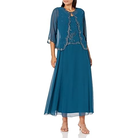 J Kara Women's Beaded Jacket Dress in Teal Cover