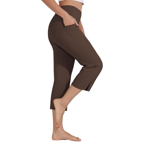 Generisch Pantalones de verano 7/8 para mujer, pantalones cortos de lino, cintura alta, pantalones cortos hasta la rodilla, pantalones de ocio, pantalones de playa, pantalones anchos, pantalones