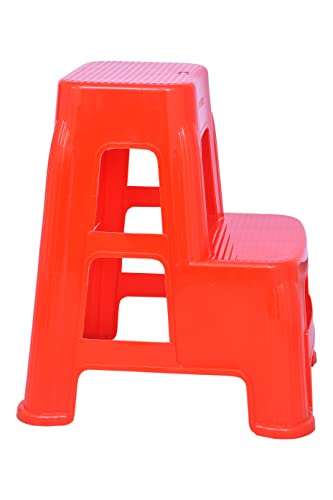 Image of Prima Plastic Durable Moulded Plastic Step Stool Non-Slip for Home & Garden with high Load Capacity. (Set of 1, Red)
