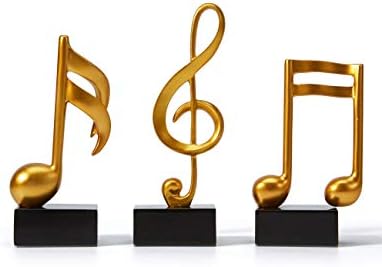 HAUCOZE 3pcs Music Note Decor Statue Musical Gifts Figurine Piano Sculpture Home Arts Gold 7.5 inch