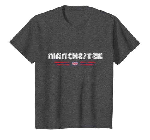 United Kingdom Manchester UK 70s 80s Retro Type Graphic T-Shirt, Youth, Dark Heather Grey, Small