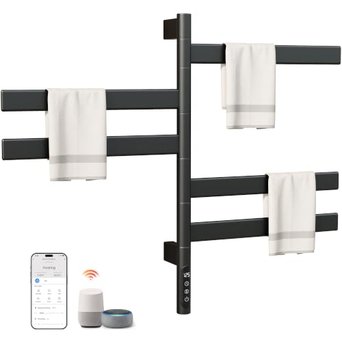 ENZE Smart Rotating Heated Towel Rack, 5-Bar Wall-Mounted, Black
