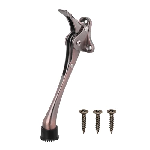 QUARKZMAN Arrêt de Porte à Bascule, Support d'Arrêt de Porte à Bascule à Une Touche avec Embout en Caoutchouc Antidérapant et Vis, Béquille de Porte en Métal de 8 Pouces, Marron