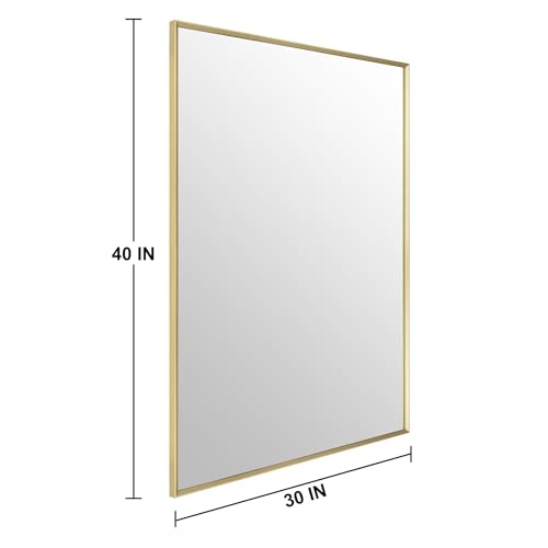 Image of Bathroom Mirror for Wall, 40x30 Inch Framed Vanity Mirror Brushed Gold