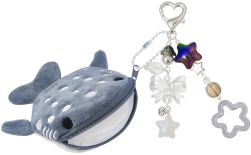 Nalefow Cute Keychain Whale Shark Coin Purse Keychain Cute Plush Zipper Change Pouch Kawaii Handmade Wallet for Women (Grey)