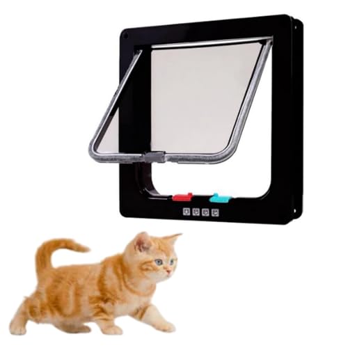 Große Katzenklappe 4 Wege Magnet-Verschluss, Einfache Installation Katzentür Haustiertür, Silent Manuelle Haustierklappe in Wand/Holztür/Innentür Wetterfeste Haustiertür Schwarz(M)