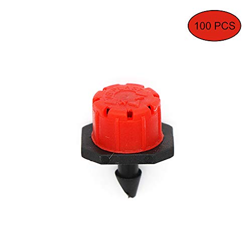 GFEU Drip Irrigation Kits 100 Pcs Adjustable Irrigation Drippers Stakes Drip Sprinklers Emitters for Vegetable Gardens Support