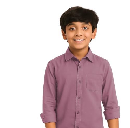 Image of Red Nine Rocket Science Boys' Solid Satin-Finish Poly Cotton Shirt | Single Pocket, Spread Collar, Long Sleeve, Casual
