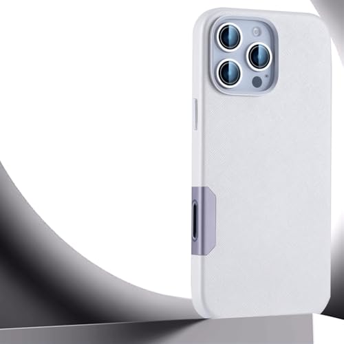 Coque de protection iPhone 14 Pro Max en cuir PU blanc avec objectif en alliage