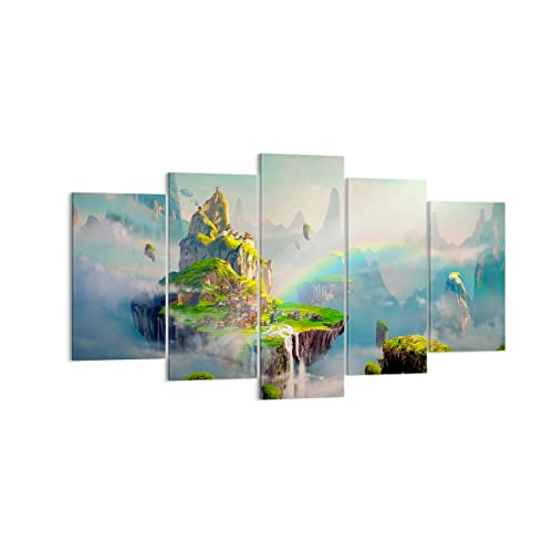 Deco Cadre Décoration Salon abstraction nature Moderne Impression sur Toile 160x85cm Image Tableau Decoration Murale Chambre Triptyque 5 parties Art Wall...