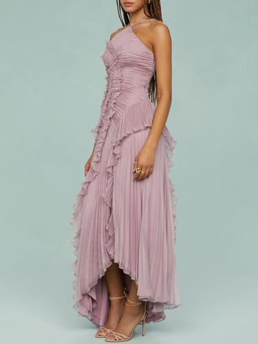 Image of Women Y2k Backless Long Dress Halter Tie Neck Maxi Dress Flowy Beach Sundress Summer Streetwear