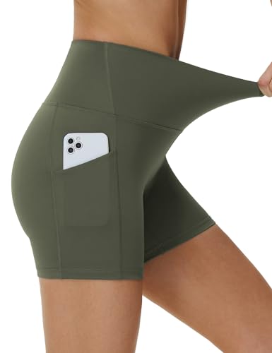 THE GYM PEOPLE Short feminino de cintura alta para ioga de 12,7 cm elástico com controle de barriga