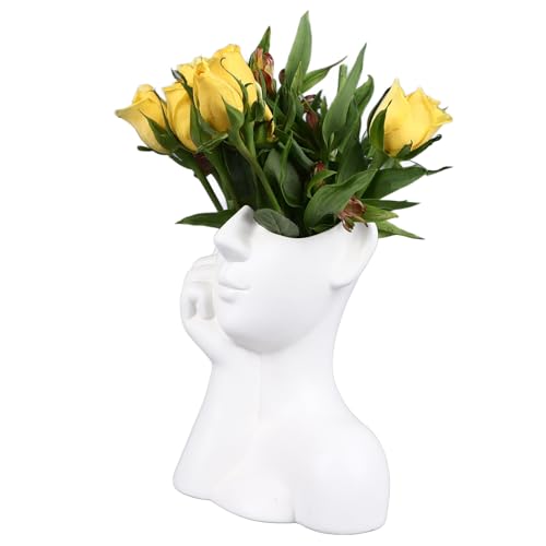 Vaso per il Viso in Ceramica Vaso Decorativo per Testa di Ragazza Timida Fatto a Mano Vaso di Fiori Moderno in Stile Nordico per la Decorazione ufficio del Soggiorno di Casa
