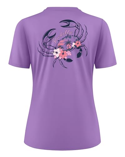 Womens Fishing Shirts UPF 50+ Short Sleeve UV SPF Sun Protection Lightweight Quick Dry T ShirtsFlower_Crab L