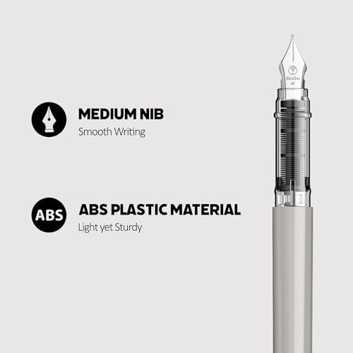 Image of Scrikss Primeo Medium Nib Fountain Pen | 3 Cartridges Included | Stainless Steel Nib & ABS Body | Grey | in Blister Pack