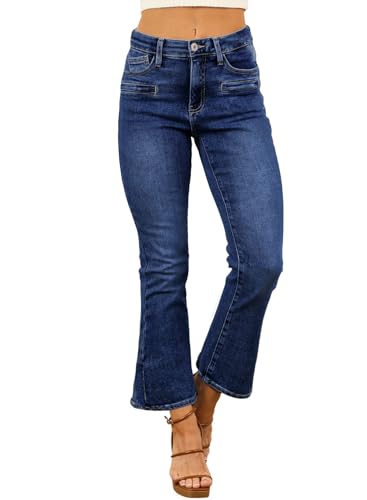 Astylish Womens Spring Fashion Wide Leg Jeans High Waisted Fake Welt Pockets Ankle Bootcut Jeans Flare Denim Pants Bluing 16