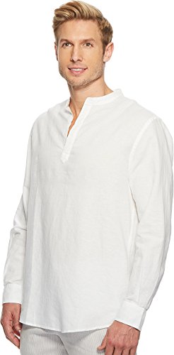 Perry Ellis Men's Long-Sleeve Solid Linen Cotton Popover Shirt2