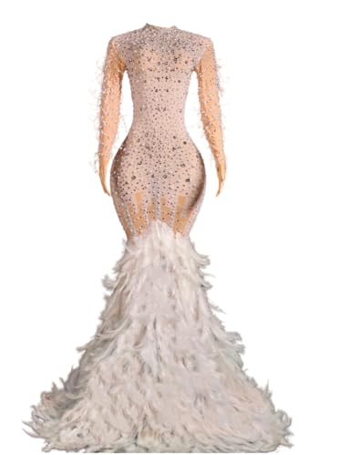 Keting Beading Feathers Mermaid Prom Shower Party Dress Evening Celebrity Pageant Gala Wedding Guest Gown