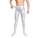 Rswnyirn Herren Strumpfhose Blickdicht Pantyhose mit Penishülle Sport Training Leggings Hohe Taille Unterwäsche Dessous Elastisch Weiß L