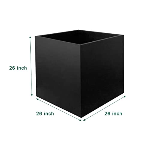 Galvanized Steel Planter Box Black Metal Planter Large Square Indoor Outdoor Planters Cube Steel Heavy Duty Flower Pot 26Inch Powder Coating Modern Commercial Residential For Patio, Deck, Yard, Garden #TOP2