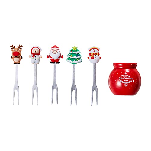 5 Pcs Reusable Fruit Salad Picks Christmas Fruit Fork With Base Cartoon Dessert Fork Dessert Tableware Party Accessories
