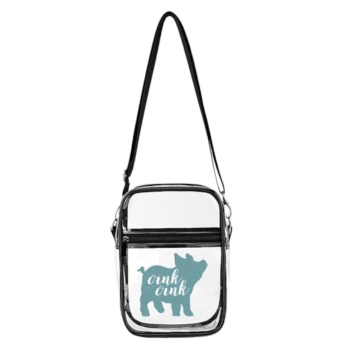 Oink Clear Crossbody Bag Stadium Bag Adjustable Side Shoulder Bags Messenger Bag with 2 Compartments