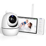 OLANENEM Baba Eletronica sem internet, 5' Monitor de Bebe, 360°, 2 Way Audio, Visão Nocturna, bateria de 10 horas, 4 Zoom, Economia de energia VOX, Canção de Ninar, Ideal para Pais Novos,110/220v