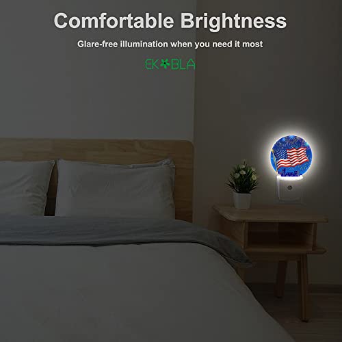 Image of EKOBLA 4th of July Night Light, Patriotic American Flag and Fireworks Night Lights Plug Into Wall for Independence Day Decor