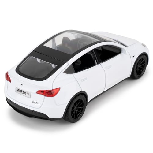 imtfzct 1/32 Tesla Model Y Alu-Automodell, Kinderspielzeugauto mit Pull Back Funktion, Sound- und Lichtmodellauto, Kinderspielzeug mit zu öffnender Tür, Geschenke für 4-7 jährige Kinder（weiß）