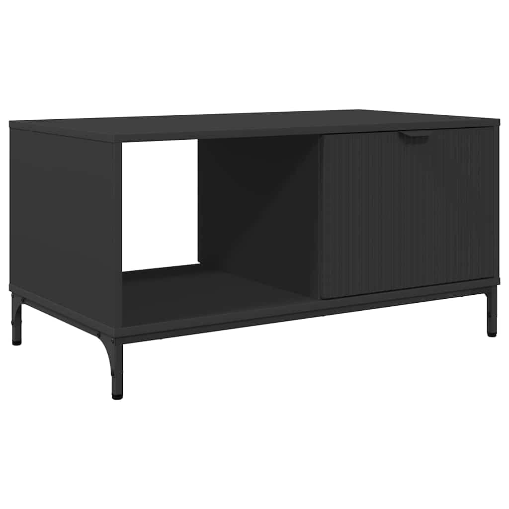 Table basse chêne noir 90x49x46cm rectangulaire avec grand tiroir et étagère de rangement pour salon