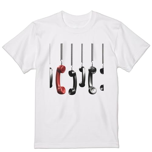 [igsticker] プリント Tシャツ メンズ L size おしゃれ クルーネック 白 ホワイト t-shirt 002436 ユニーク 電話 受話器のサムネイル