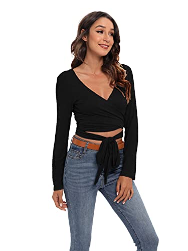Image of Famulily Women's Sexy Deep V Neck Bandage Surplice Wrap Crop Top