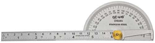 Image of CUTHARD Stainless Steel 180 Degree Protractor - Angle Finder, graduated Ruler with heavy duty brass adjusting nut