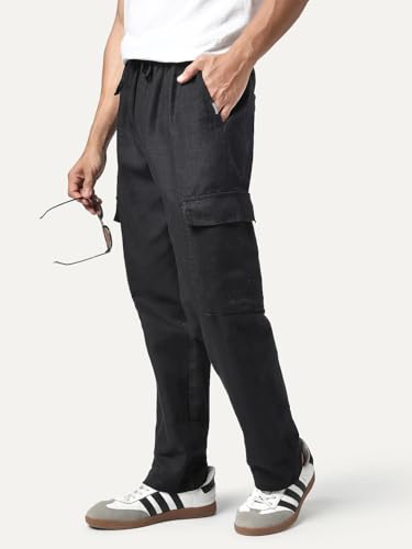 Image of Urbano Fashion Men's Straight Fit Linen Cargo Pants with 6 Pockets