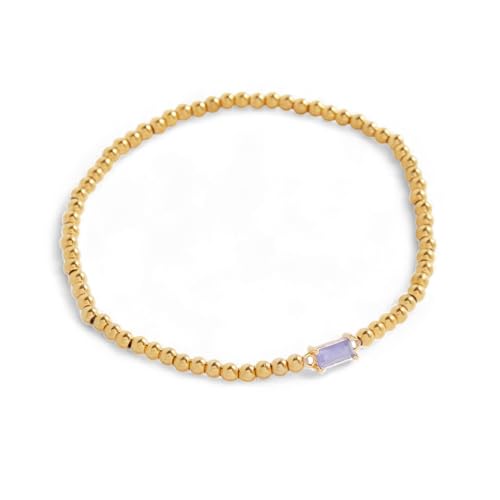 Image of Mint & Lily Gold Beaded Birthstone Bracelet | Personalized Birth Month CZ Stretch Bracelet, 18K Gold Plated, Tarnish-Resistant Waterproof, Birthstone Birthday Gift for Her