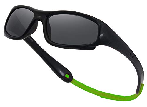 Kids Flexible Polarized UV Protection Sunglasses for Boys Girls Age 2-7 with Strap (Black green)