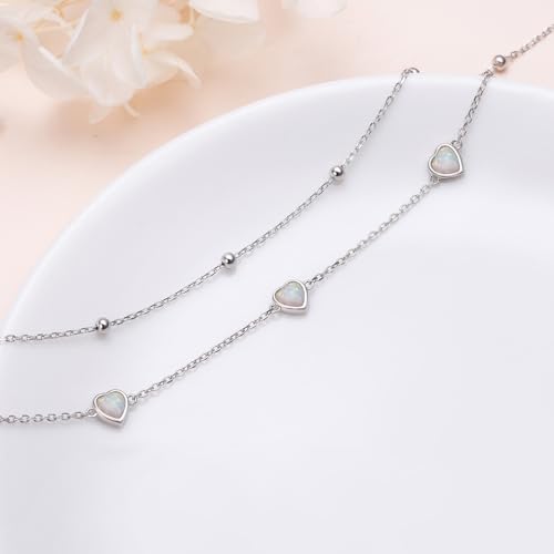 Image of Flyow Anklet for Women S925 Sterling Silver Adjustable Foot Beaded Heart Charm Ankle Bracelet Anklets Jewelry