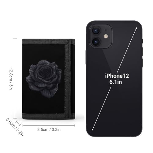 Beautiful Black Rose Flower Trifold Wallet Slim Credit Card Holder for Women Men2
