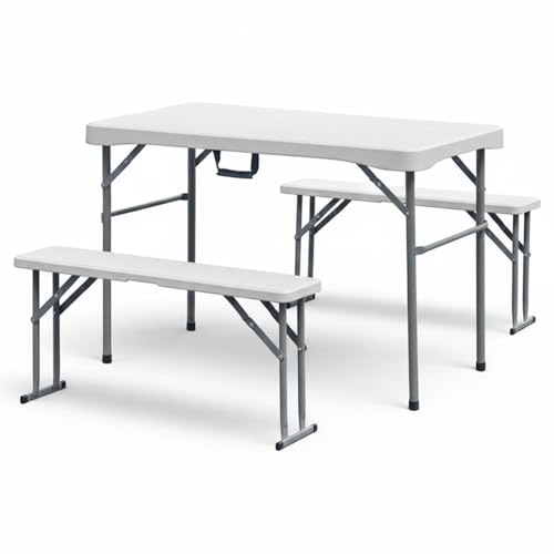 YOEVU Set de Picnic Plegable con Mesa y 2 Bancos, 113 cm, Blanco