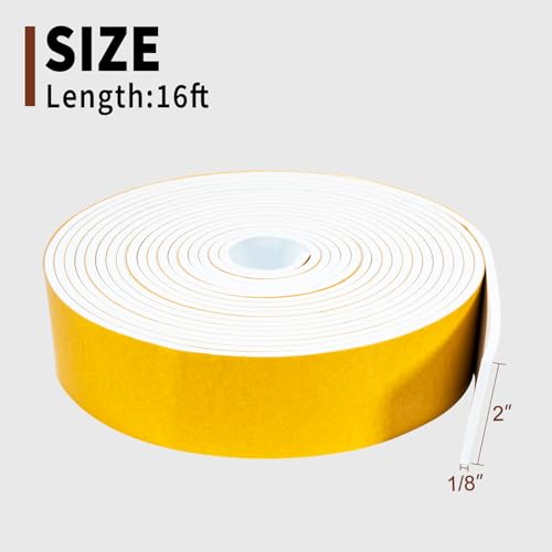 Image of Yotache White Foam Rubber Seal Strip Tape 2 inch x1 /8 inch, 16 Ft