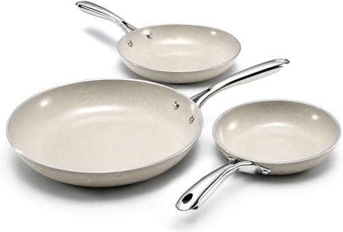 Granitestone Ceraluxe Frying Pan Set Taupe 3pc 8 10 12 inch