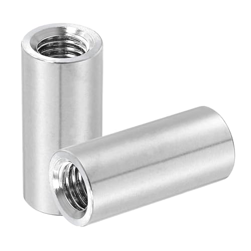 MECCANIXITY 2Pcs M12x1.75x40mm Round Coupling Nuts, Stainless Steel Connector Nut Fasteners Rod Hardware Nuts 18mm OD for Threaded Rod, Industrial Construction Fasteners, Silver