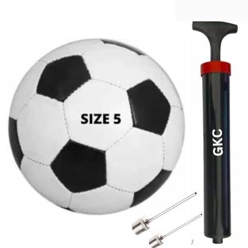 GKC PVC Size 5 Football Black-White, Pump with Needle Best for Kids and Adult